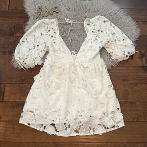 STORIA Paulette Floral Crochet Lace Mini Babydoll Dress Romantic White Size XL